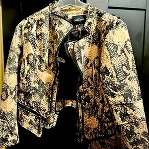 Chouyatou Women's Snake Print Studded Faux Leather Biker Jacket, Size M NEW, NWT